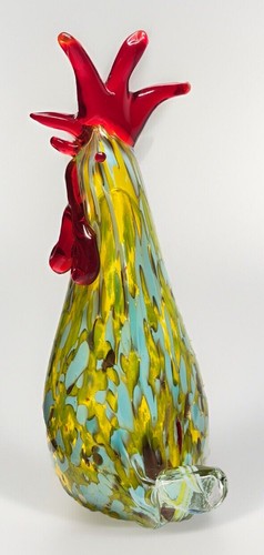 10" mundgeblasen Kunst Glas Hahn Murano Stil Statue Briefbeschwerer Konfetti grün - Bild 1 von 13