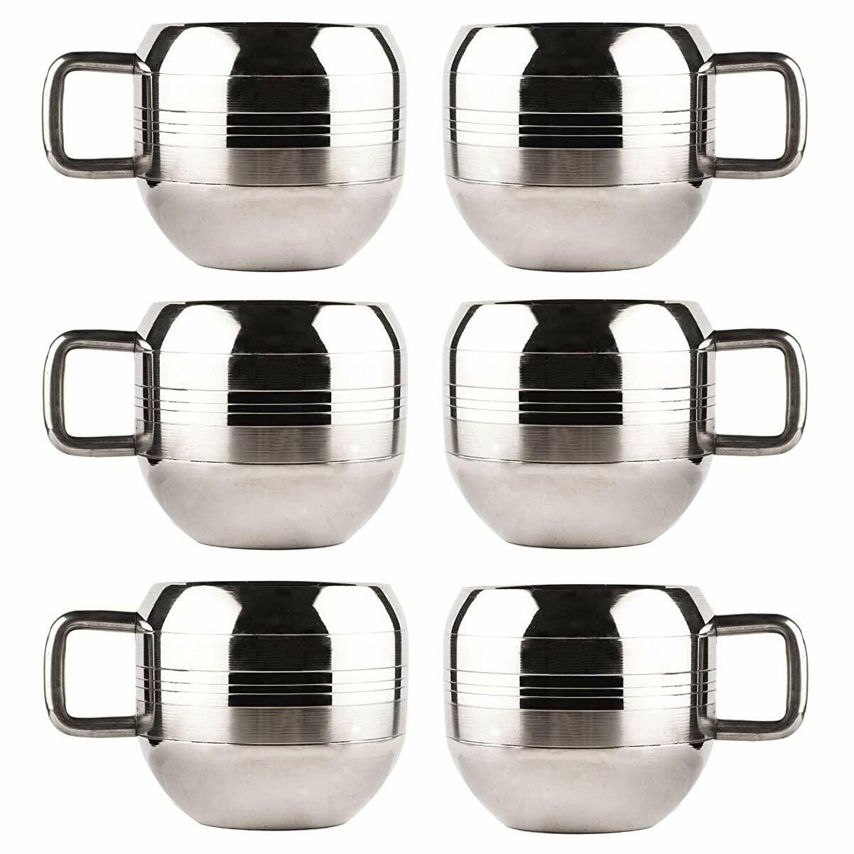 New Design Double Wall Stainless Steel Tea and Coffee Cups Set of 6
