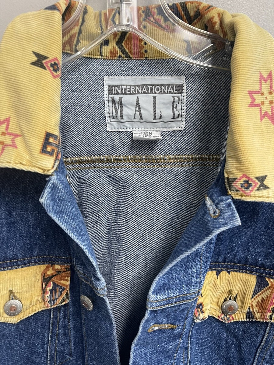ジャケット・アウター 90s vintage Design denim jacket 90s Vintage Denim Jacket With Geometric Leather and Metallic
