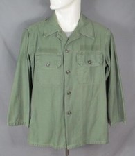Vintage 1950s US Army Military Utility Field Shirt OD Cotton Sateen Korean War