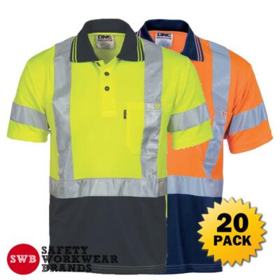 20 x DNC Workwear Mens Hi Vis Day Night Cool Polo Shirt X Back ...