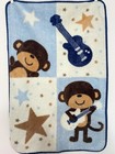 Carters Rockstar Monkey Baby Blanket Blue Brown Squares Guitar Star Luxe Fleece