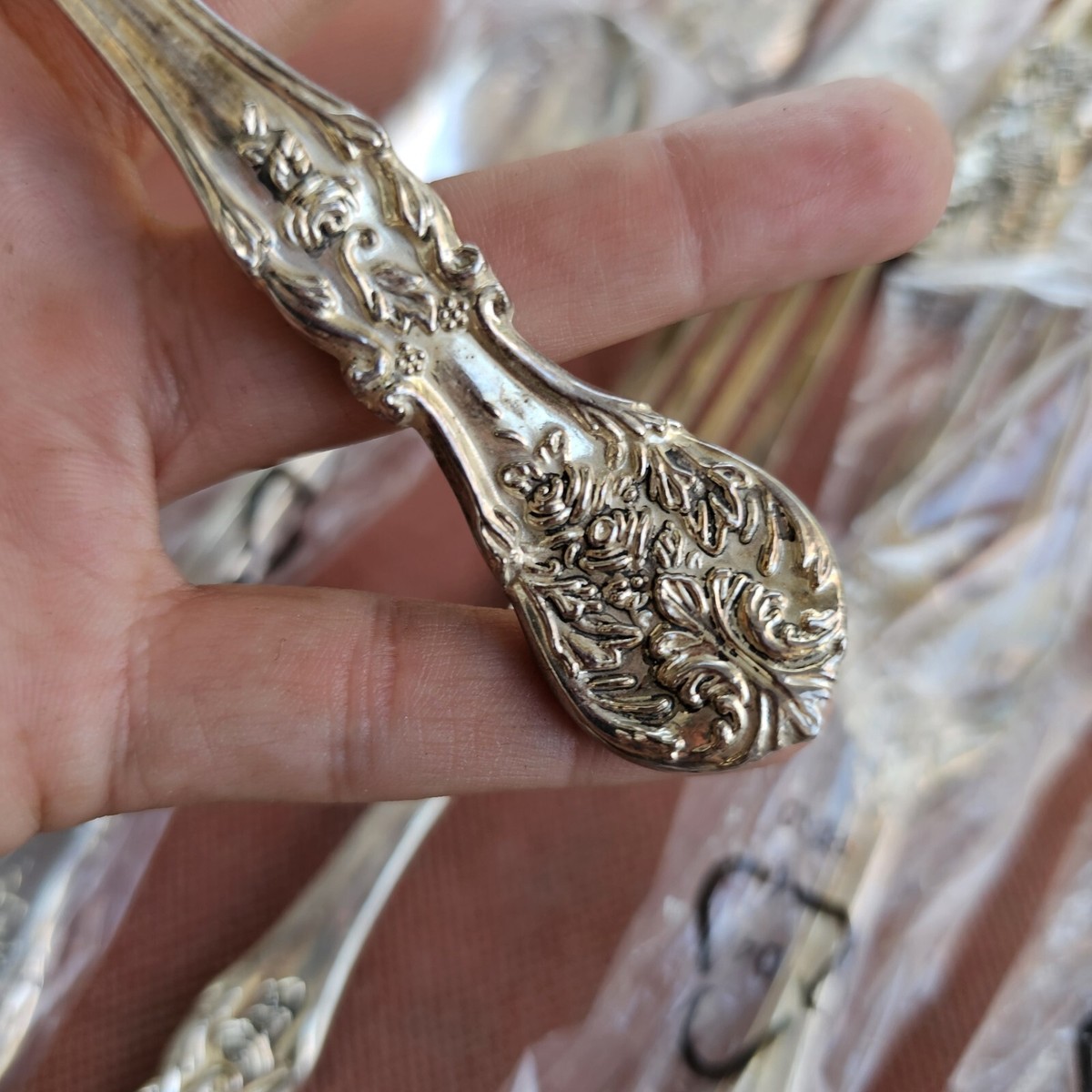 美 花柄 c.1900 ROGERS純銀P. SILVER アンティーク フォーク