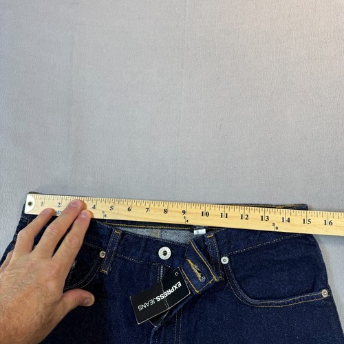 Pantalones de mezclilla Express acampanados para mujer talla 9 azul oscuro 30x31 nuevos - Imagen 11 de 21