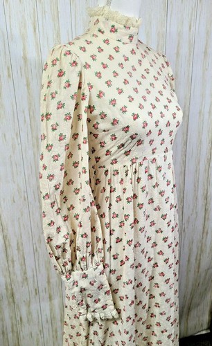 Vtg 1970s Prairie Boho Style Maxi Dress Cottage Core High Victorian Collar Small - Picture 3 of 12