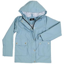 Girls Boys PU Raincoat Windbreaker Dusty Blue Waterproof Parka Hooded Jacket