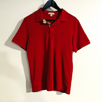 Burberry Brit Men s Solid Red Cotton Knit Embroidered Logo Polo Shirt Size L 