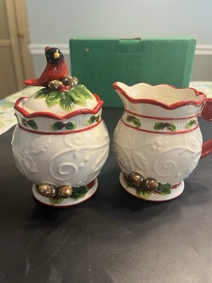 Cracker Barrel Red Cardinal Season Of Peace Covered Sugar Bowl & Creamer NIB