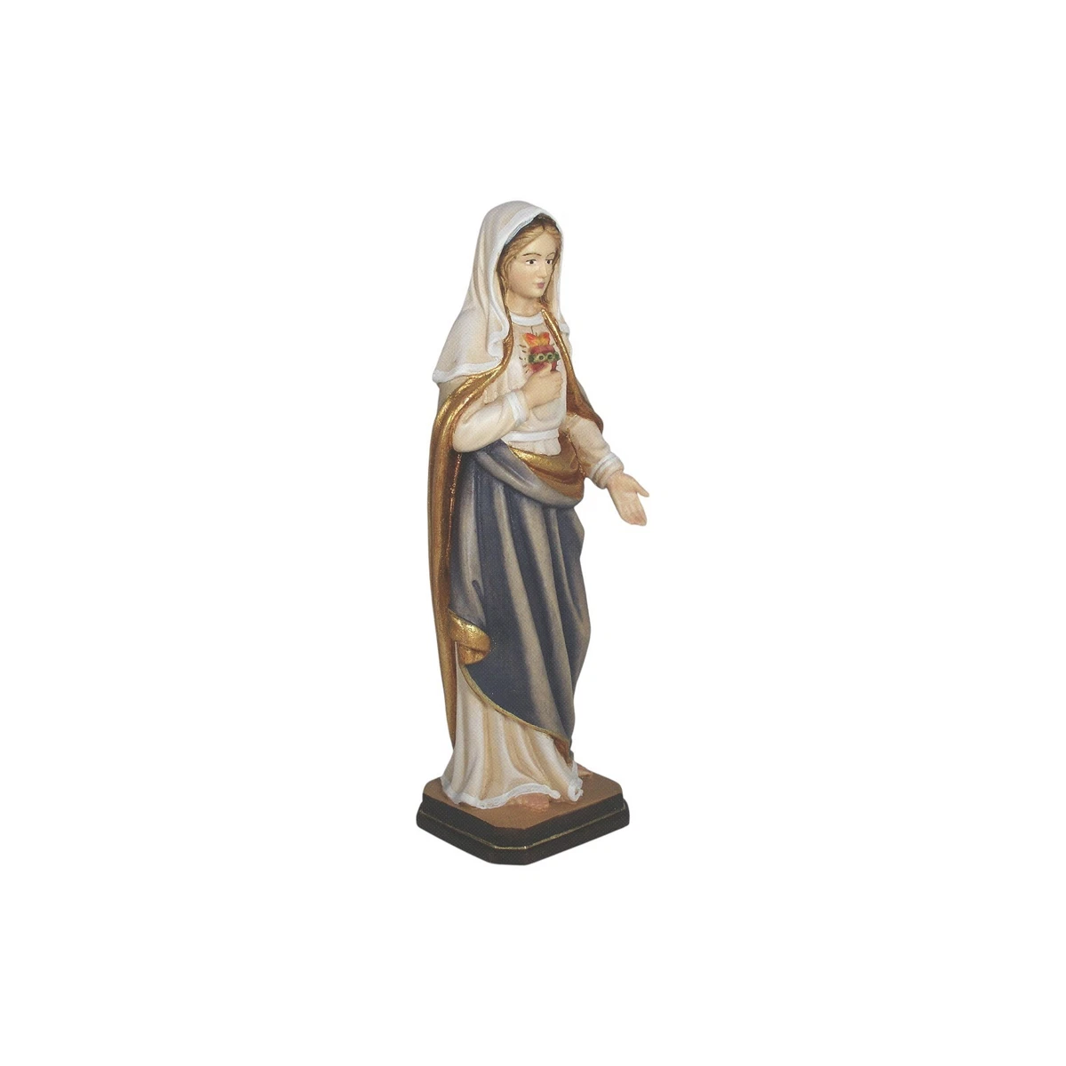 Herz Maria Holzfigur bemalt & vergoldet 20,5 cm | PEMA Südtirol | Marienfigur