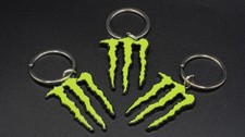 3 Monster Energy Drink Keychain Key Ring Green Logo Metal Enamel Brand New