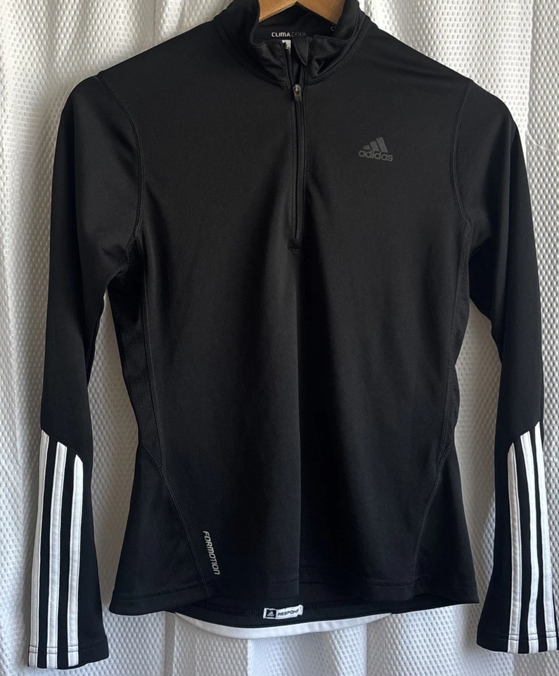 Adidas Women's 1/4 zip Small Sport Perf black/white 3 stripe Top - See NOTES!!! - Image 2 of 4