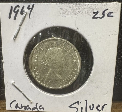 1964 Canada 25 Cents Elizabeth II - .800 Fine Silver - .1500 ASW