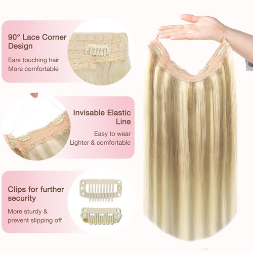 Wire Hair Extensions Human Hair, 16/22 Light Blondewith mix Golden Blonde Hig... - Picture 3 of 8