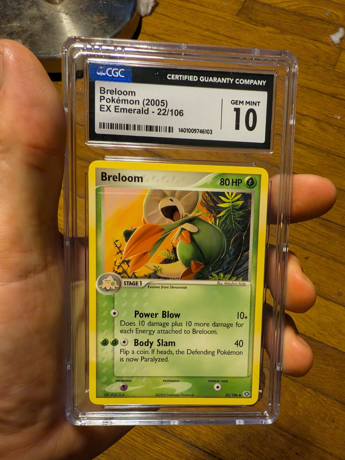 (POP 15) CGC 10 GEM MINT Breloom 22/106 EX Emerald Pokemon Card