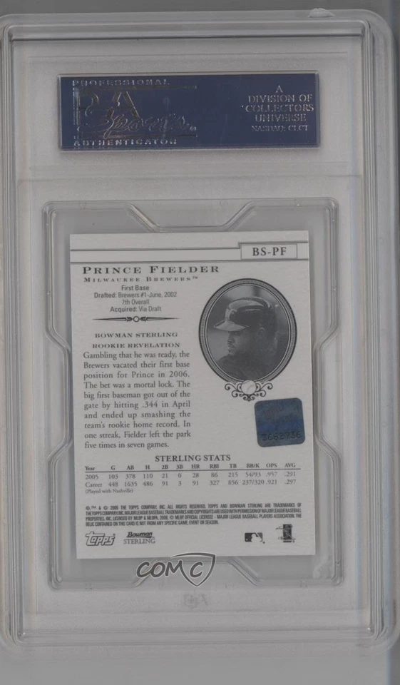 2006 Bowman Sterling Prince Fielder #BS-PF PSA 10 GEM MT Auto - Image 2 of 2