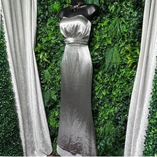 Jarlo London Dress US 4 UK 8  Silver Gown Strapless Ruched Empire Waist  3373