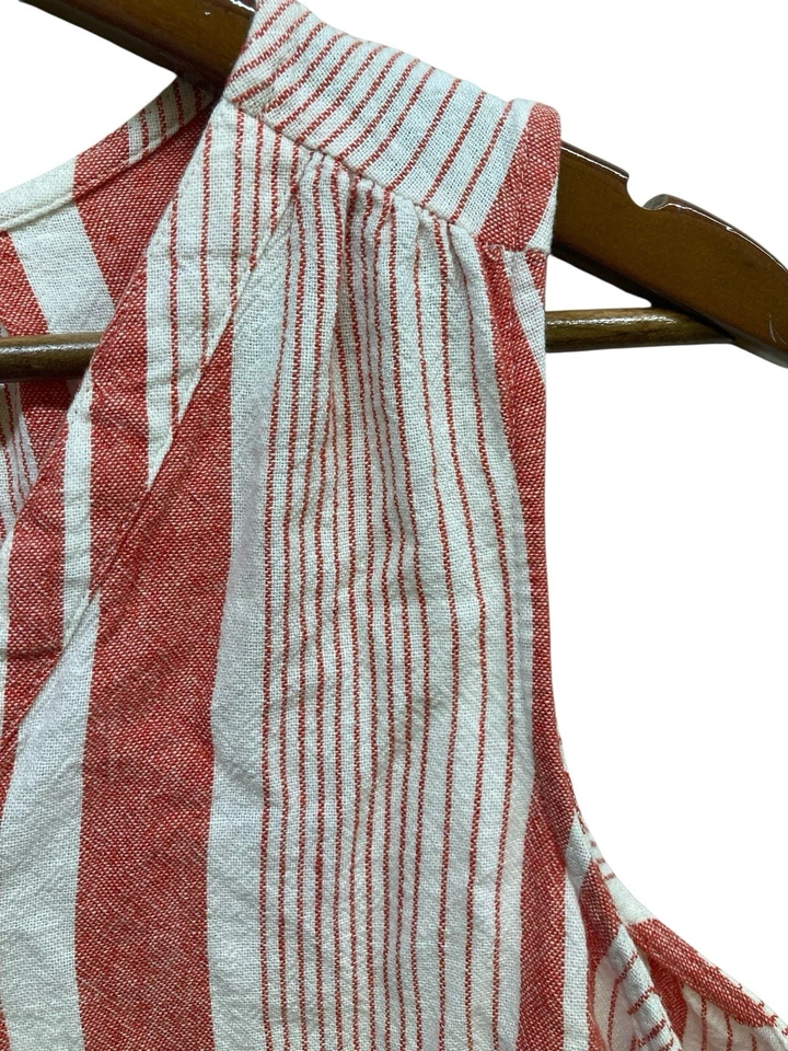 Túnica Sonoma Top para mujer pequeña naranja mezcla de lino a rayas cuello en V Foto 2 de 4