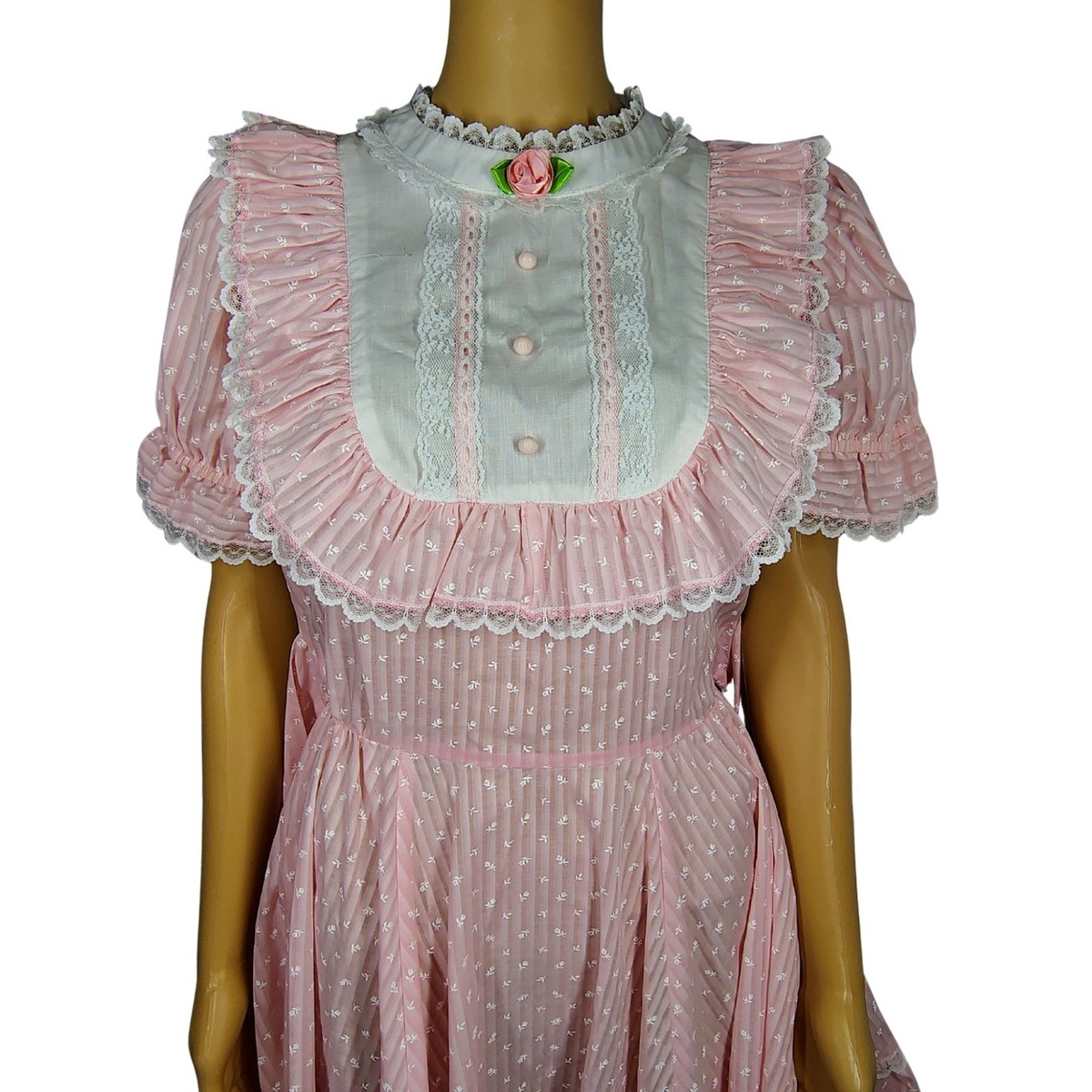 50s Rockabilly Jeri Bee Pink Ruffle Short Square Dance Fit Flare Dress Size Sm View 4