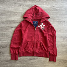 Y2k American Eagle Outfitters Eagle Fleece Red Full Zip Hooded Graphic Hoodie M