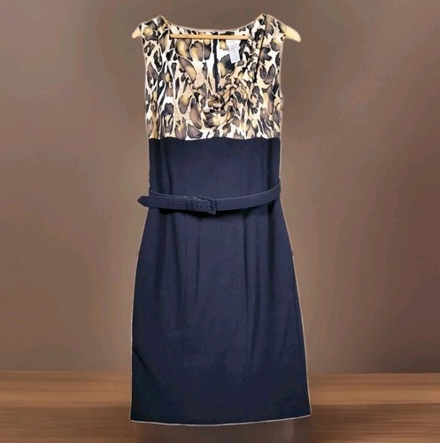 CACHE Dress Women's 10 Sheath Belted Animal Print Midi Career Work Wear Formal