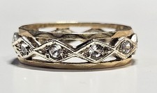 9ct Yellow & White Gold Cubic Zirconia Patterned Wedding Band Ring Size K 1/2