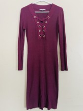 No Boundaries Burgundy Lace-Up Grommet Knit Sweater Dress V-Neck Long Sleeve M