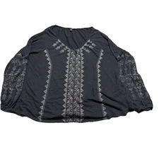 Lucky Brand Rhinestone-Studded Shirt Womens Large Deep V Neck