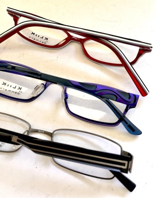 LOT OF 3 KLiiK Denmark Eyeglasses Frames Multicolored Metal/Acetate Full Rim NEW