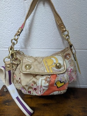 VTG Coach Poppy Graffiti Signature 15040 Shoulder Bag Handbag Gold Purse