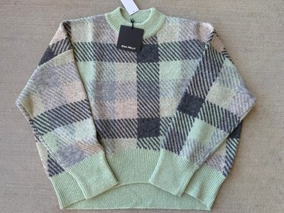 Ena Pelly Mary Mohair Oversize Knit Sweater Sea Green Check Size 6 NWT