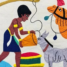 Antique 1920s Egyptian Revival Applique Quilt Wall Hanging Tapestry 42x17