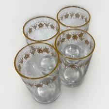 Set of 4 BUTTERFLY GOLD 5 " Glassware Tumblers 10oz EUC Corelle By Corning