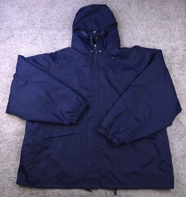 Vintage J Crew Oarsman Jacket Mens XXL Rain Coat Lined Hooded Waterproof Blue