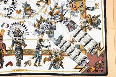 Hermes Scarf Kachina by Kermit Oliver 90 cm silk native white