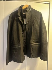 ALL SAINTS Leather Blazer Jacket XXL Mens Black SURVEY Celebrity Rock Grail