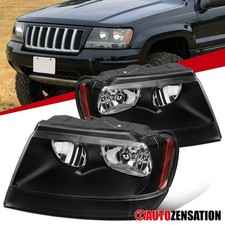 Fit 1999-2004 Jeep Grand Cherokee Black Headlights Assembly Leftright 99-04