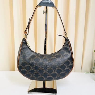Celine Women's Monogram Canvas Triomphe Ava Shoulder Handbag Brown ebayAG Auth