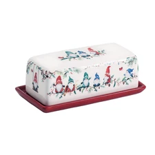 Christmas Gnomes Ceramic Butter Dish with Lid Wide Keeper for Counter Kitchen