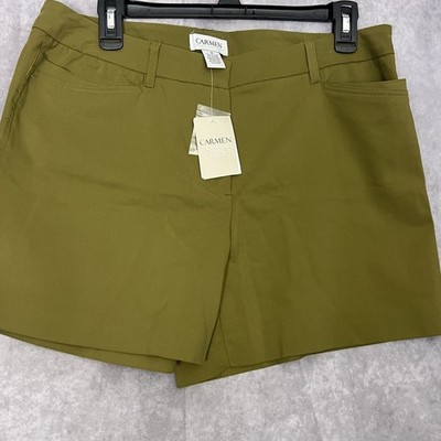 Carmen Marc Valvo Olive Green Flat Front Shorts Ladies 12