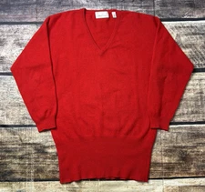 VTG Ellen Tracy Sweater Women's Size P Lambswool Angora V-Neck Red Pullover FLAW