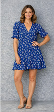 Forever New Blue Floral V Neck Short Dress Size 14 Occasion Evening