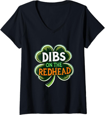 Funny Dibs on the Redhead Irish Shamrock Cute Ladies' V-Neck Tshirt