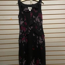 Sheri Martin New York Black Floral Ruffle Sleeveless Midi Dress Women Size 12