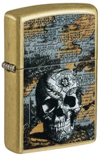 Zippo Floral Skull Design Street Brass Windproof Pocket Lighter, 46577