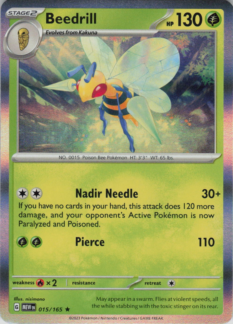 Beedrill 015/165 Rare 151 Pokemon Near Mint
