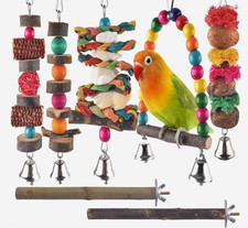 Bird Chew Toys, 7 Packs Hanging Cage Toys, Lovebird Budgie, Perch Stand