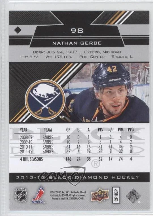 2012-13 Upper Deck Black Diamond Single Diamond Nathan Gerbe #98 - Image 2 of 2