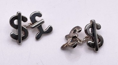 English Sterling Silver Pounds & Dollars Sign Links of London Cufflinks C.1997