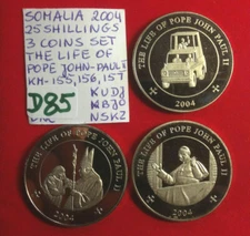 D85" Somalia; 3 Coins Set 25 Shillings 2004 - The Life of Pope John-Paul II  UNC