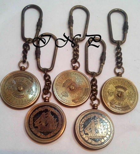 SET OF 50 PCS NAUTICAL BRASS KEY CHAIN CALENDAR ANTIQUE KEY RING - 第 4/4 張圖片